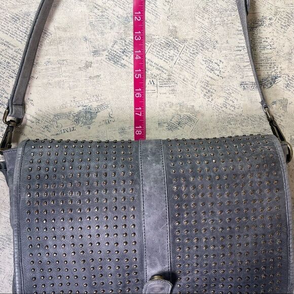 Platania | Leather Grey Studded Messenger Bag - Picture 16 of 16